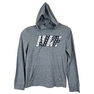 Nike Hoodie Youth Medium Grey Spellout Logo Pullover Long Sleeve Tee Casual Kids